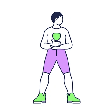 A person is captured in mid-motion performing a goblet squat with perfect form. They are standing upright, holding a dumbbell close to their chest with both hands. Their feet are shoulder-width apart, and their knees are bent as they lower their body towards the ground. The person's back is straight, and their head is held high, displaying focus and determination. The surroundings are minimal, allowing the emphasis to be on the individual's strength and technique.