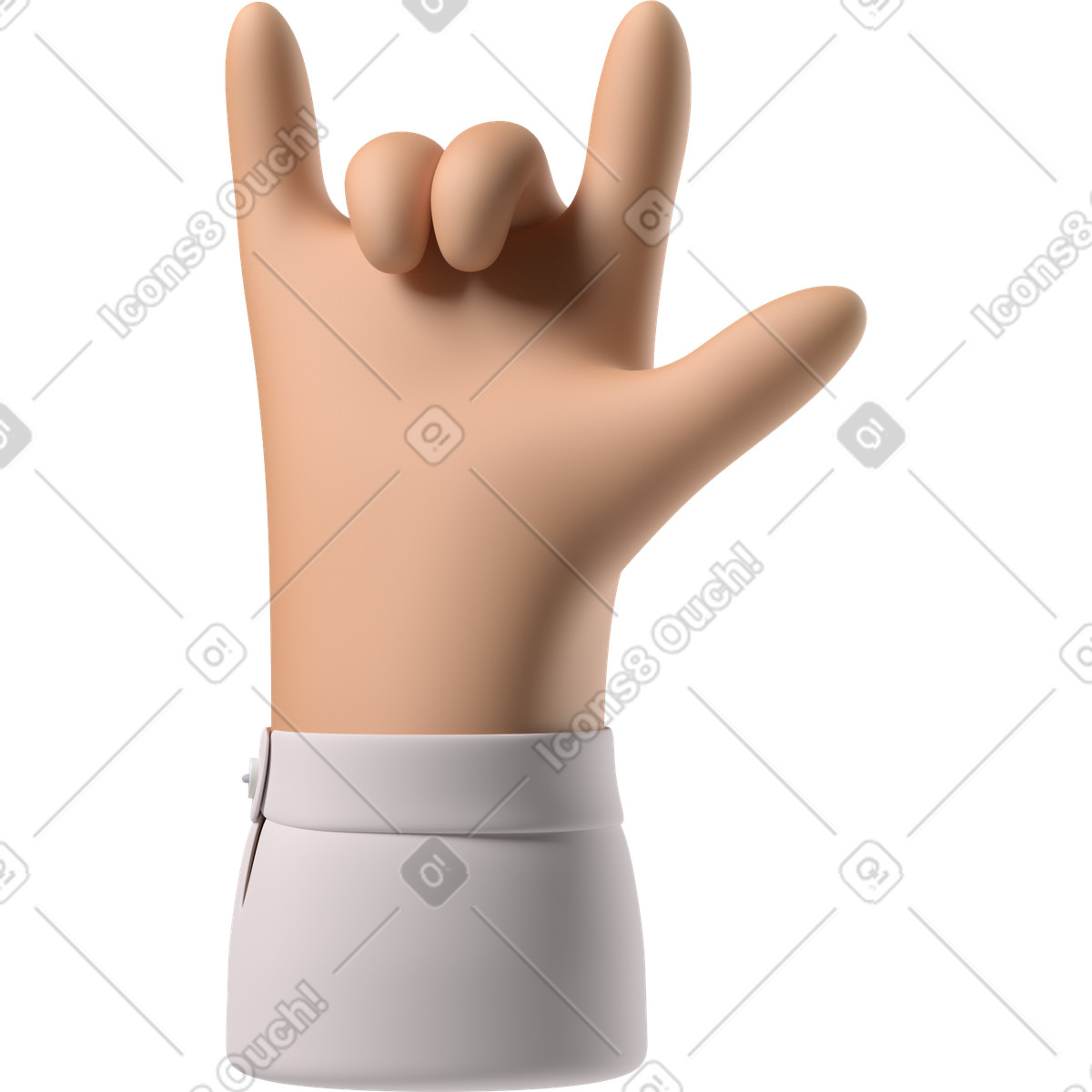 Ilustración Mano de piel bronceada que muestra el signo amor en estilo 3D Hands Fun&Wild a descargar en PNG y SVG