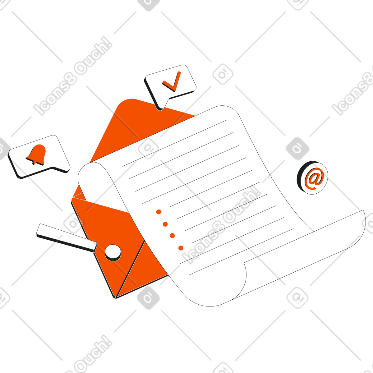 Receiving important digital message with paper letter in envelope illustration Strict style download PNG, SVG
