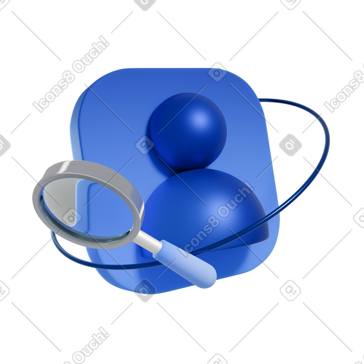 Profile icon with magnifying glass, UX user research, Customer analysis animated illustration in 3D Blueprint style download in GIF, Lottie (JSON), AE
