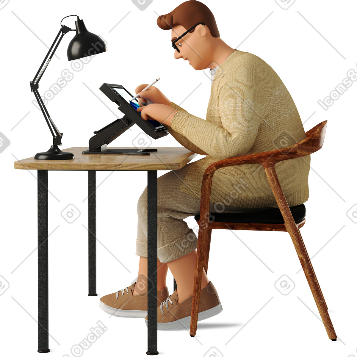 Man using a graphic tablet illustration for working clipart images and vectors