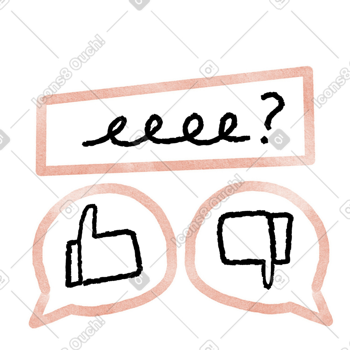 Feedback question box with thumbs up and down choices-Illustration im Anthropic Claude Hand Drawn-Stil als Download in PNG, SVG