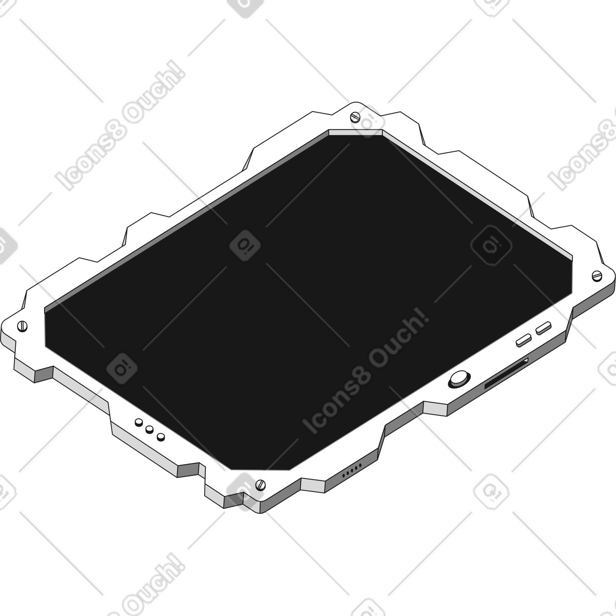 Durable touchscreen tablet with protective casing illustration in Futuristic style download in PNG, SVG