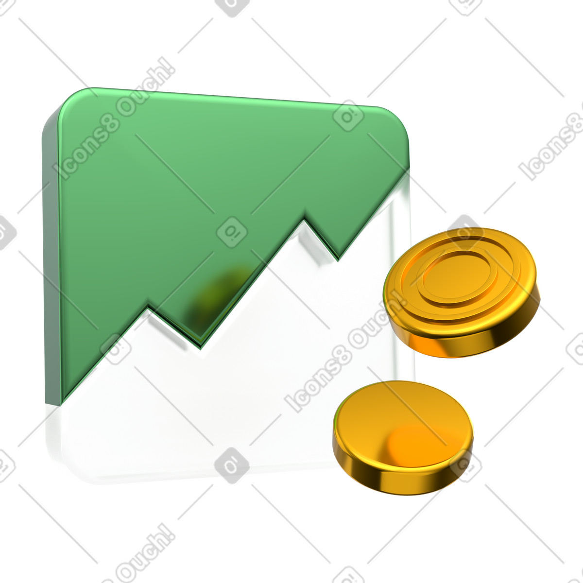 Illustration Graphique financier ascendant avec pièces d'or, croissance des bénéfices et analyse revenus dans le style 3D Grid à télécharger aux formats PNG, SVG