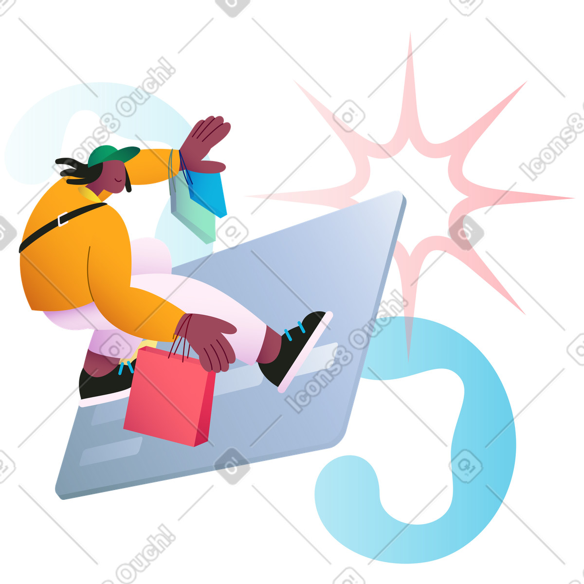 下载 Colors 风格的 Shopping and paying with credit card, Mobile payment retail transaction 动画插图，支持 GIF、Lottie （JSON）、AE 格式