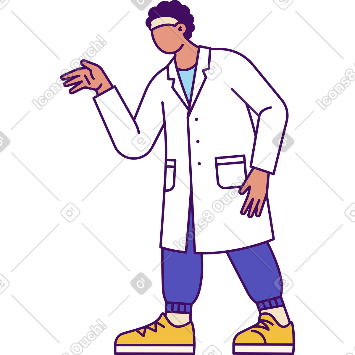 Man in lab coat raising his arm illustration in Simplistic style download in PNG, SVG