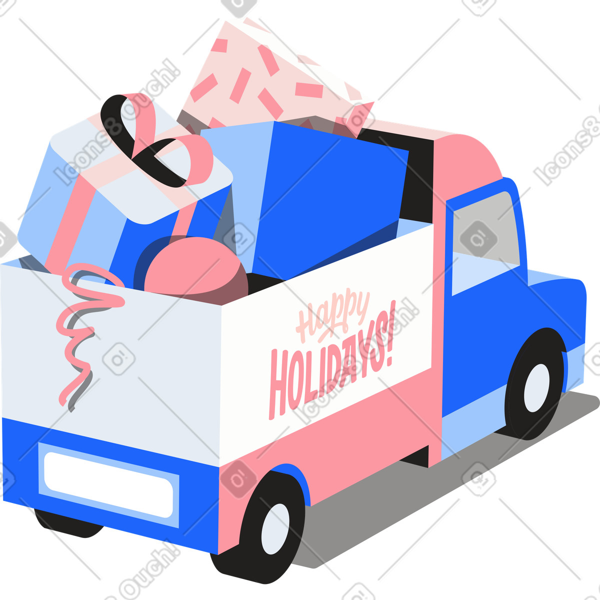 Illustration Camion avec des cadeaux dans le style Editorial à télécharger aux formats PNG, SVG