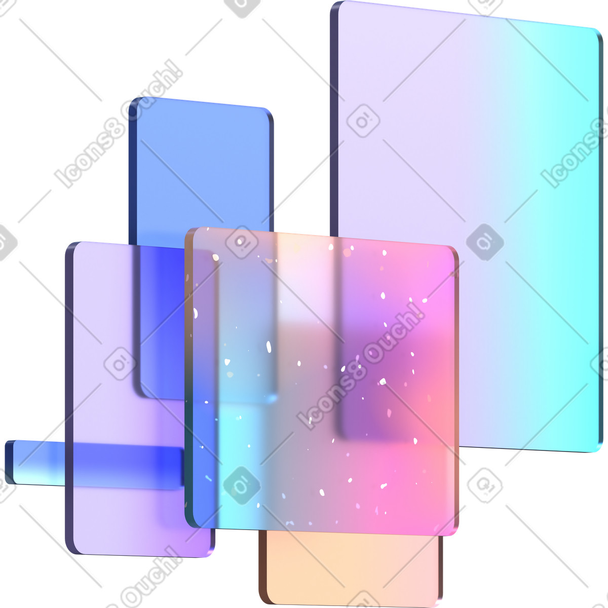 Abstract composition from glass rectangles illustration in 3D Glassy style download in PNG, SVG