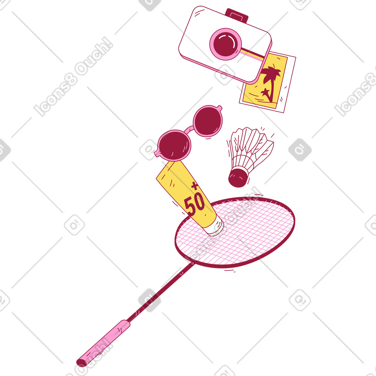 Accessori estivi e attrezzatura da badminton illustrazione in stile Storyline scarica in PNG, SVG