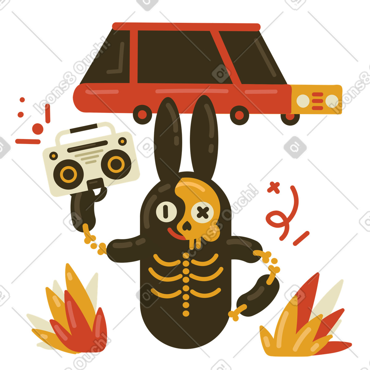 Illustration Un mec cool avec une boombox et voiture dans le style Arabica à télécharger aux formats PNG, SVG