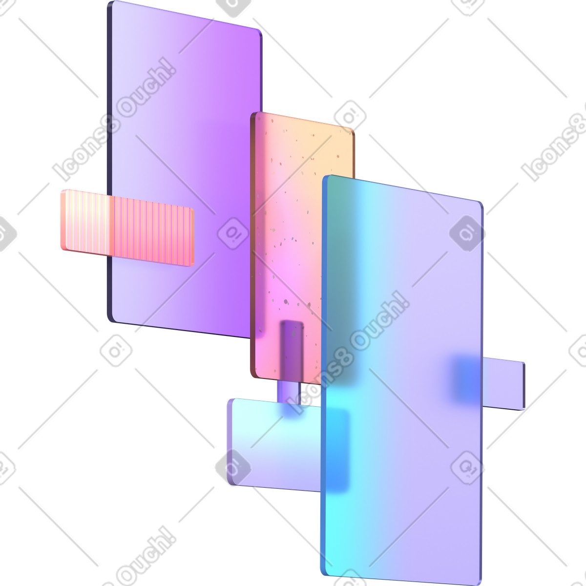 Dynamic composition from rectangles with rounded corners illustration in 3D Glassy style download in PNG, SVG