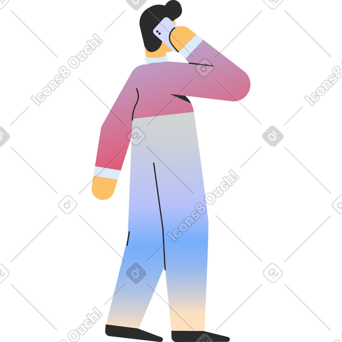 Man from the back talking on phone illustrazione in stile Marginalia scarica in PNG, SVG
