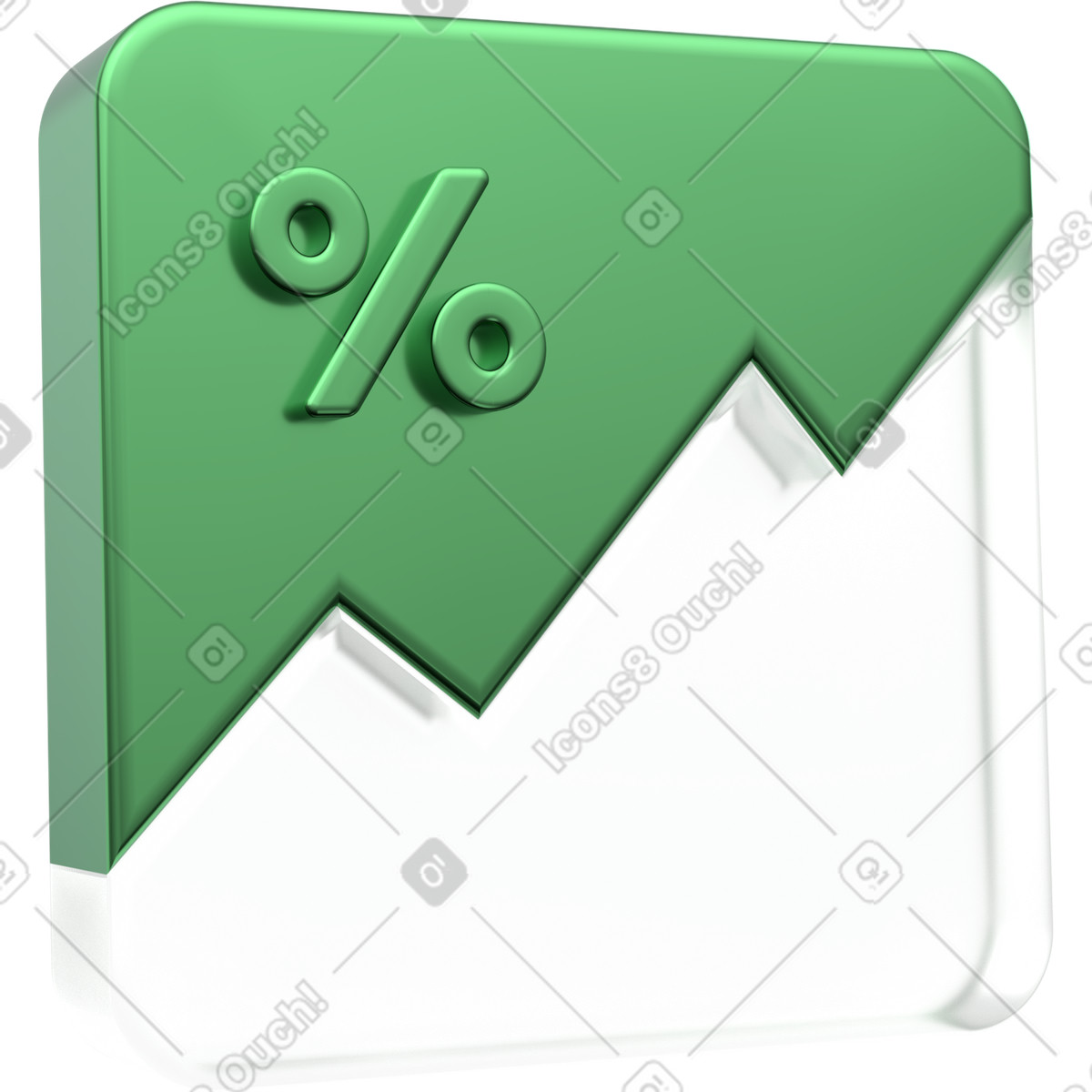 Green growth chart with percent sign illustration in 3D Grid style download in PNG, SVG