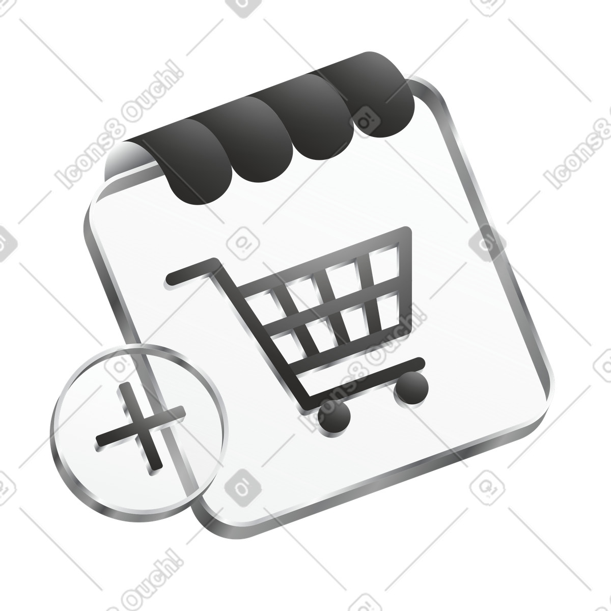 Add to cart button with storefront awning, E-commerce app and retail purchase illustration in Token style download in PNG, SVG