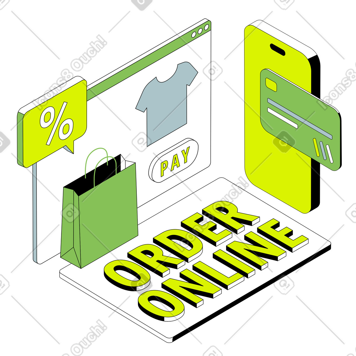 Online clothing store checkout screen, Order concept illustrazione in stile Isometric scarica in PNG, SVG