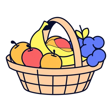 A vintage style fruit basket illustration with sepia tones