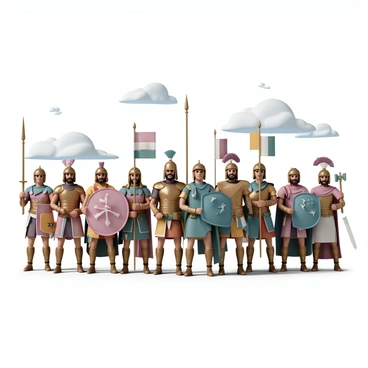 A historical muster of ancient warriors preparing for battle in an open field