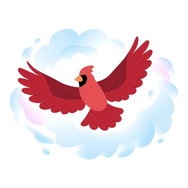 A cardinal mid-flight with wings spread against a clear blue sky