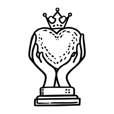 A small bronze sculpture of the "Claddagh" symbol, featuring intricately detailed hands gripping a heart above which sits a crown. The hands are positioned symmetrically, showcasing the craftsmanship in their design. The heart is prominently centered, with fine engravings adding texture to the surface. The crown atop the heart is adorned with small decorative elements, enhancing its regal appearance. The sculpture is displayed on a simple base that complements its elegant form.