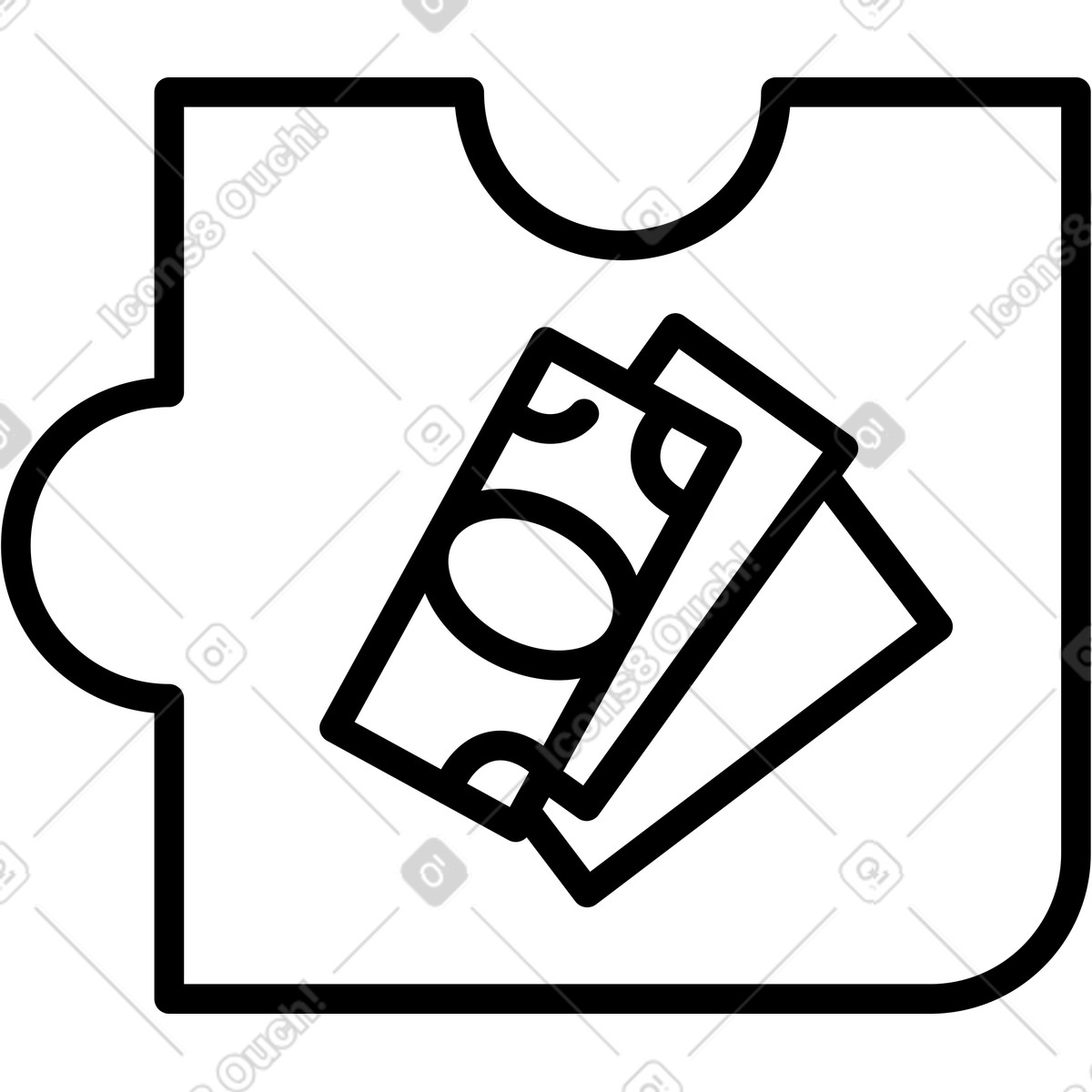 Puzzle piece with banknotes symbolizing financial planning and budget strategy illustrazione in stile Notion Line Art scarica in PNG, SVG