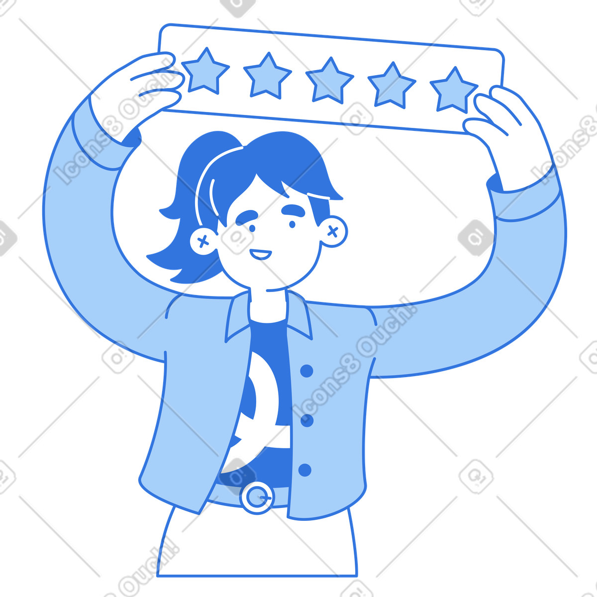 Illustration Customer giving five star rating, quality service or approval dans le style Sky à télécharger aux formats PNG, SVG