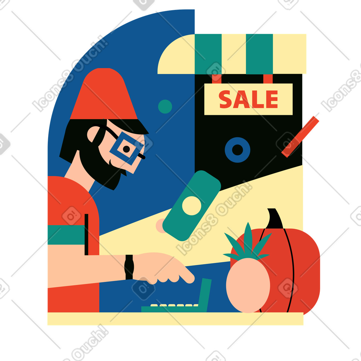 Ilustración Hombre vendiendo verduras en venta estilo Polar a descargar PNG y SVG