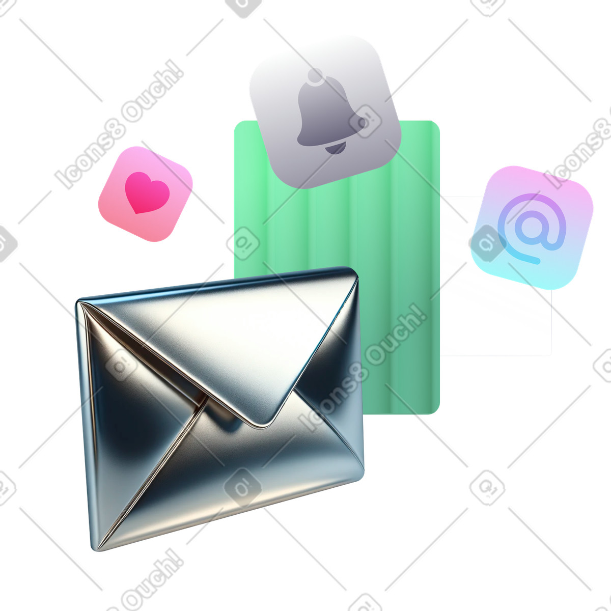 Email marketing con messaggio commerciale illustrazione in stile Chromed scarica in PNG, SVG