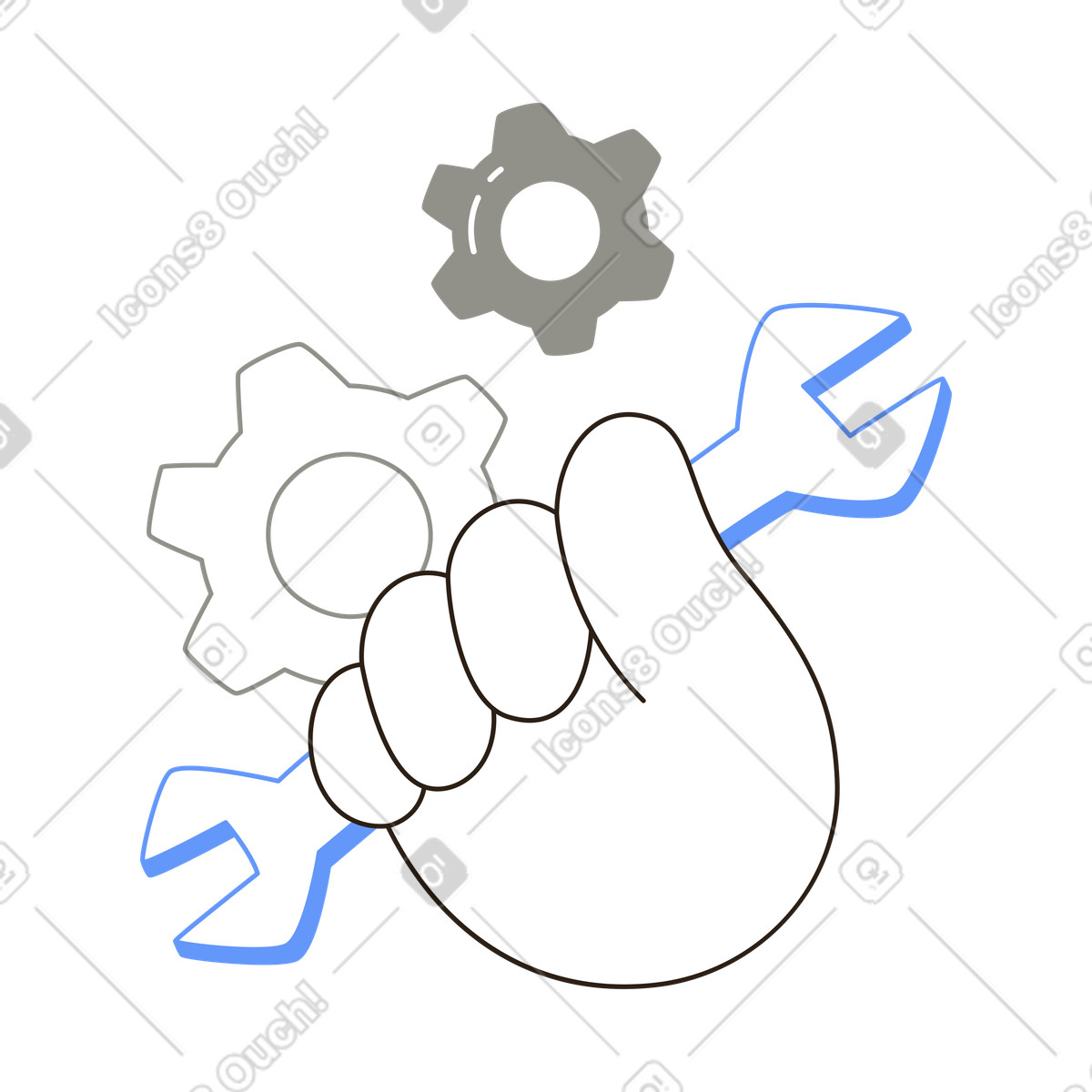 Hand holding wrench, technical service and engineering, maintenance and repair illustration in PNG, SVG