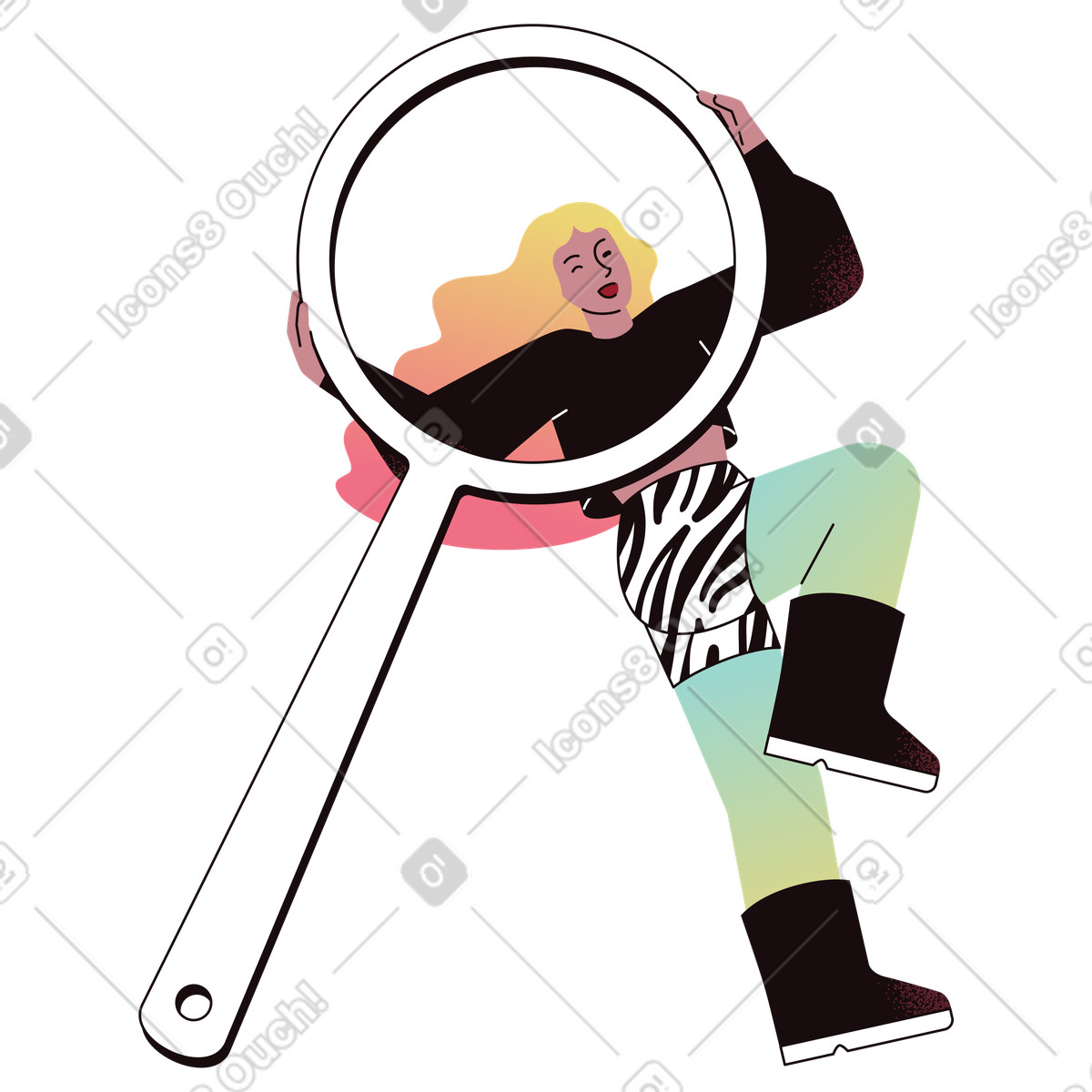 下载 Delight 风格的 Examination with a huge magnifying glass, Research and discovery 插画，支持 PNG、SVG 格式