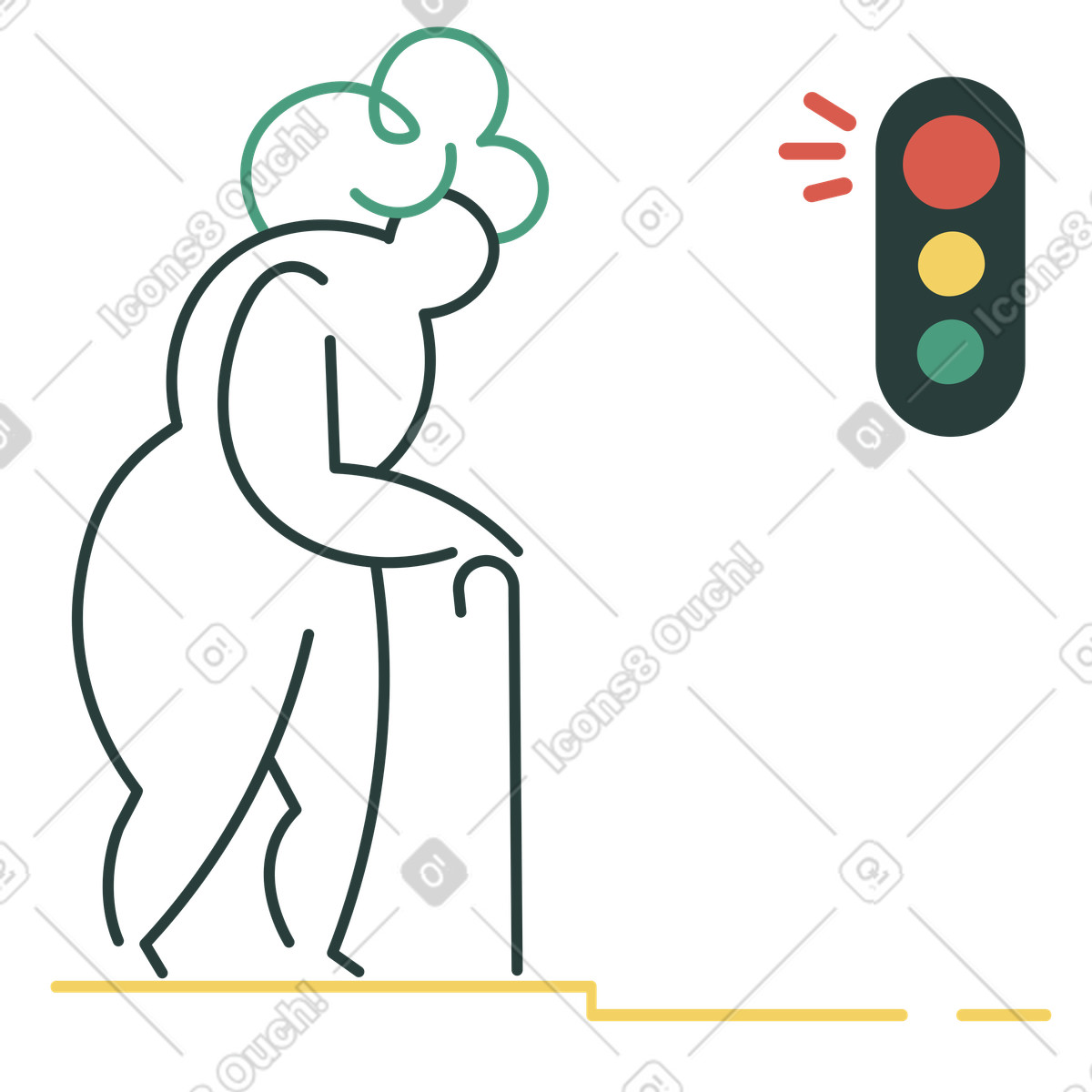 Elderly woman waiting for a green traffic light illustration clipart images and vectors