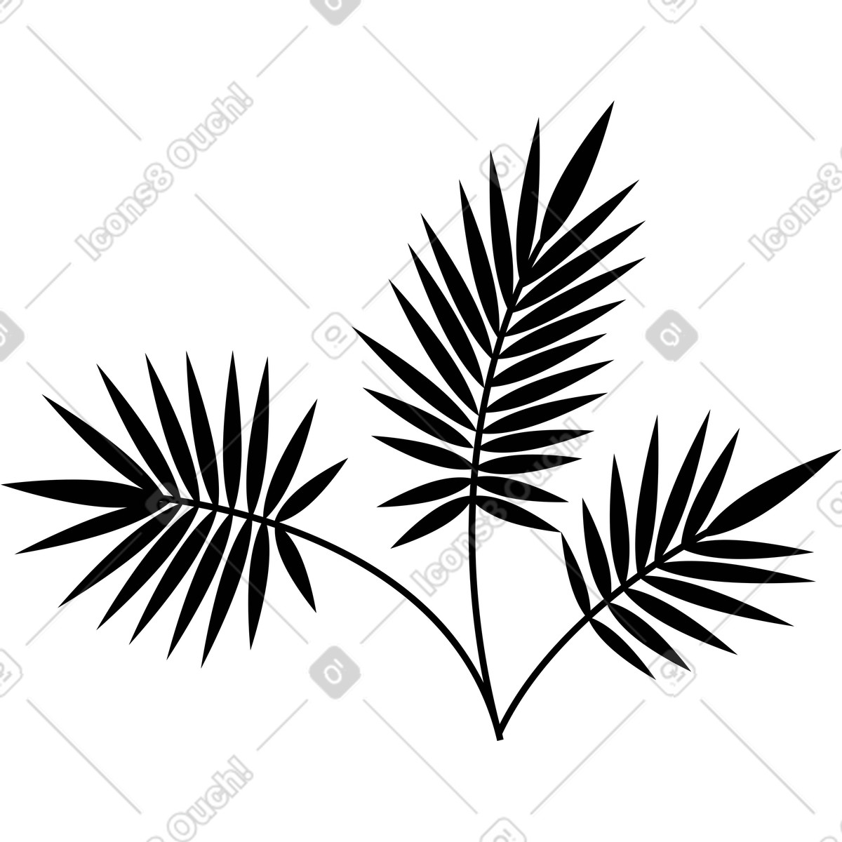 Palm tree branches with black spiky leaves illustration in Burgundy style download in PNG, SVG