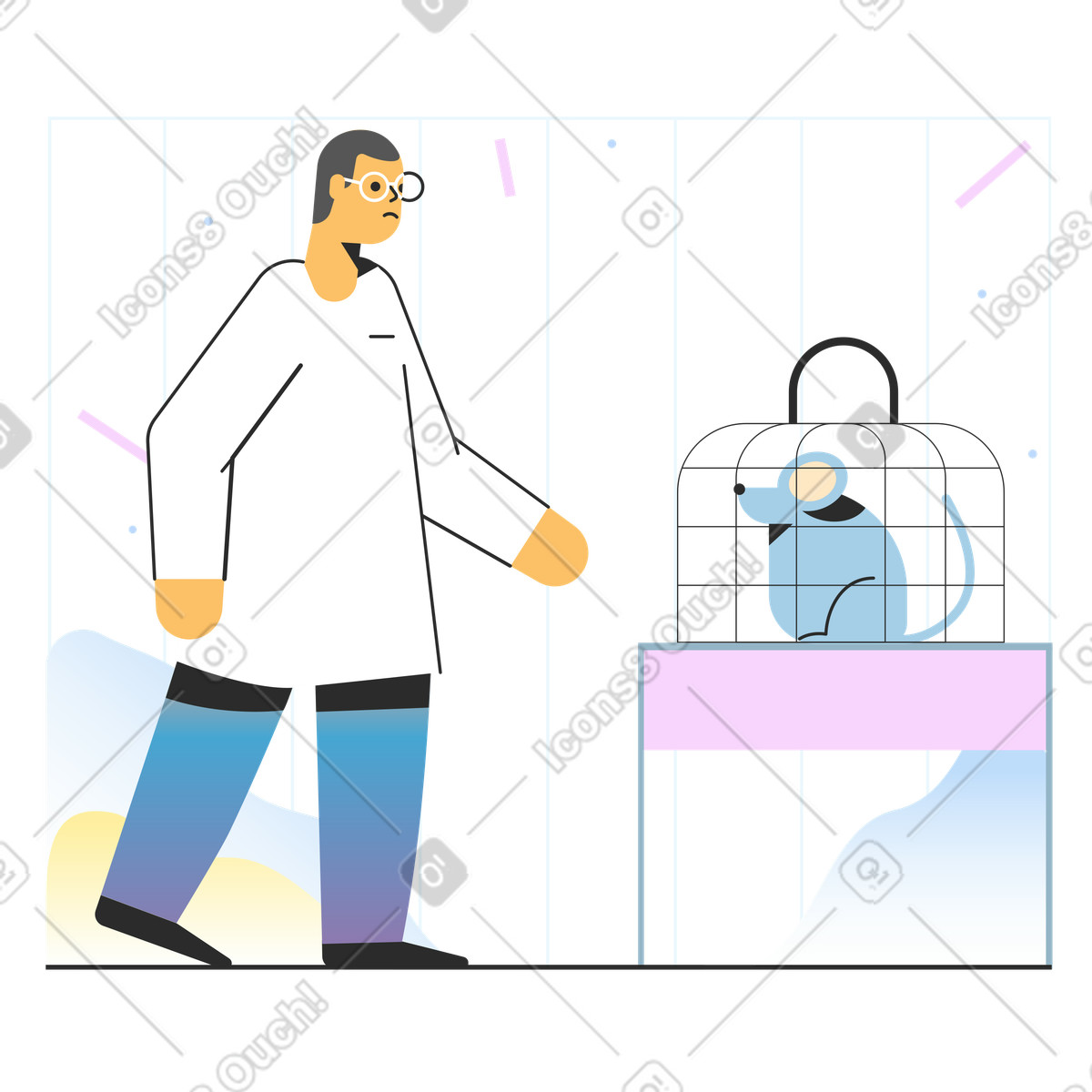 Animal testing of products in lab illustration Marginalia style download PNG, SVG