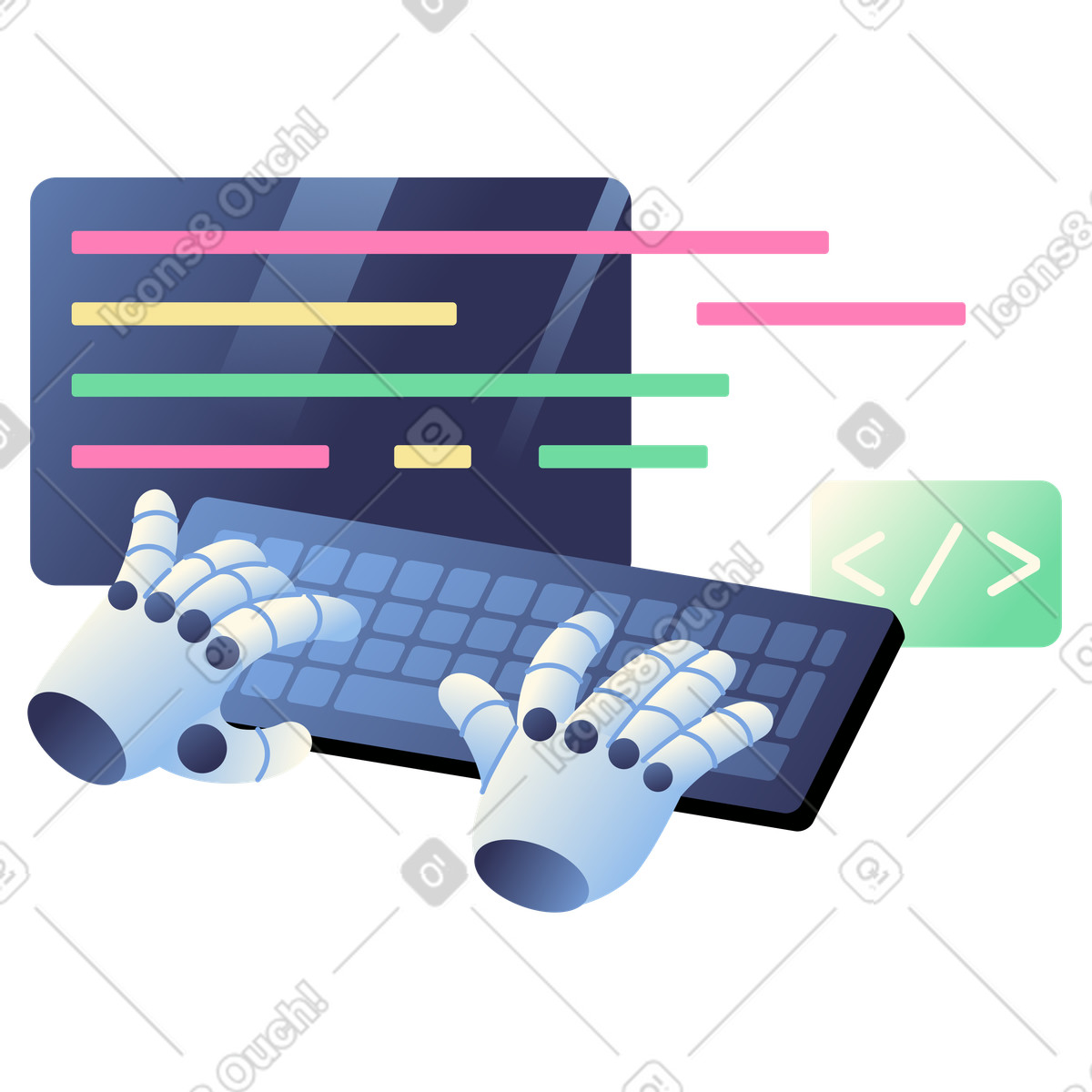 AI programming the code animated illustration in GIF, Lottie (JSON), AE