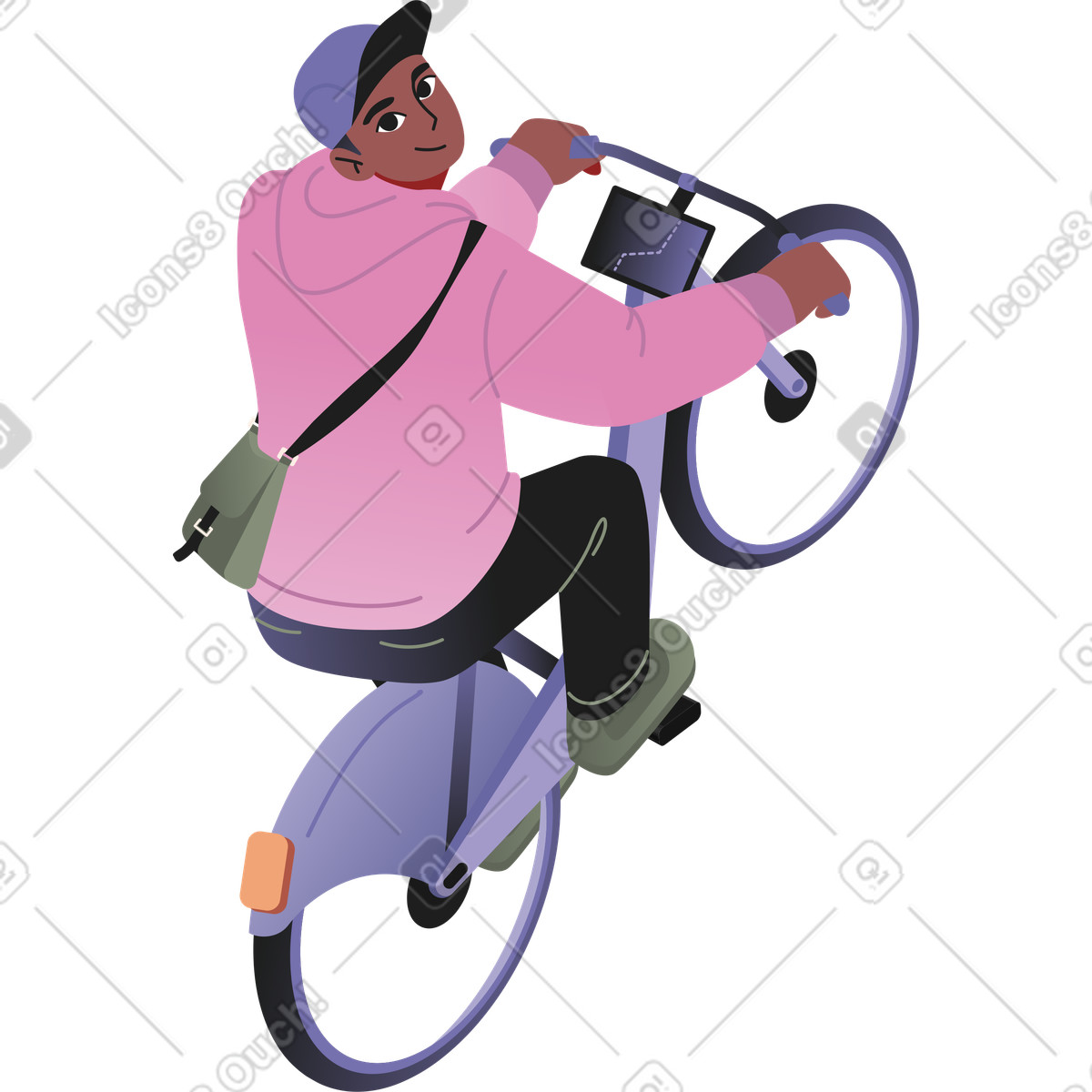 Guy on the city bike illustration in Coworking style download in PNG, SVG