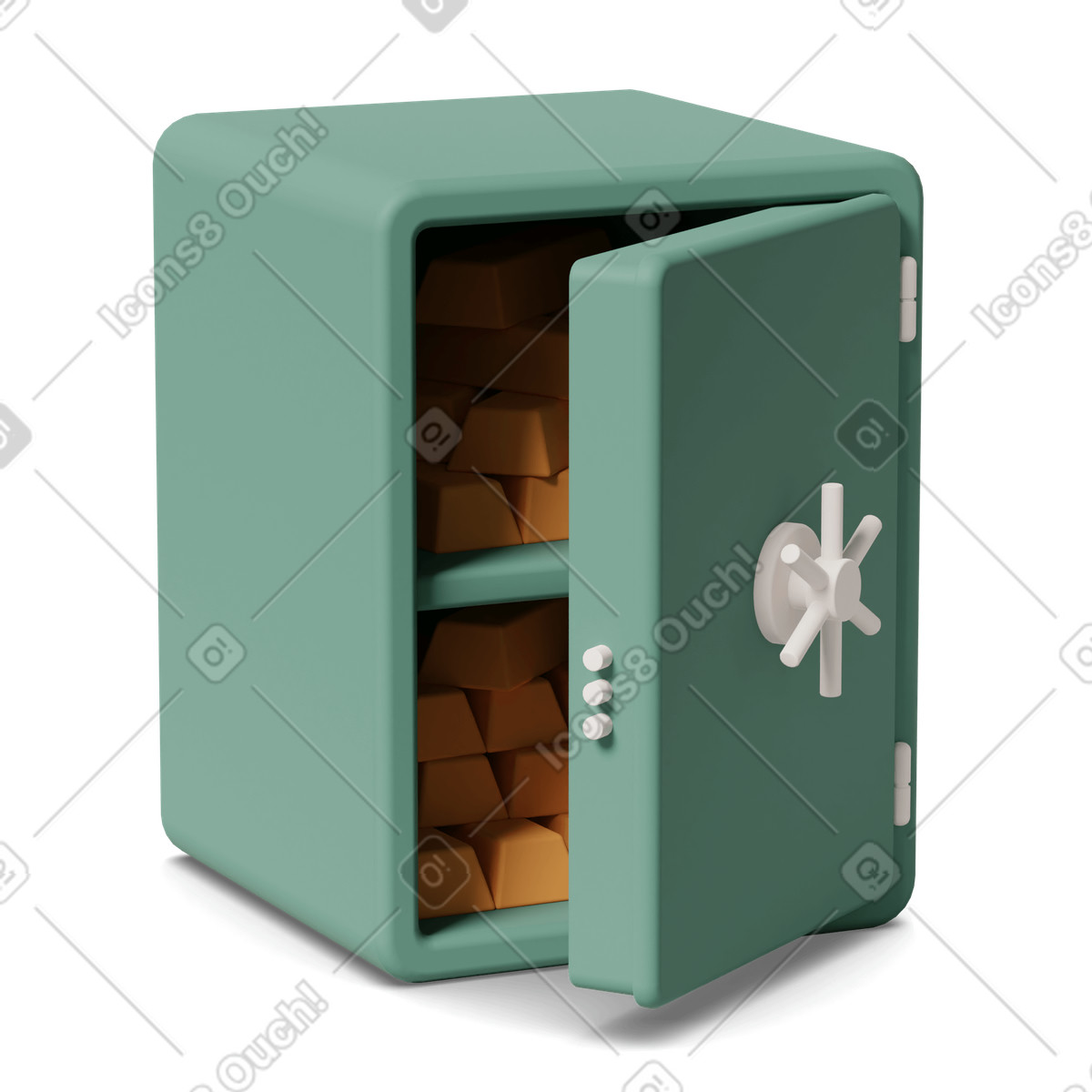 Open safe box with green contents illustration gold clipart image in PNG SVG