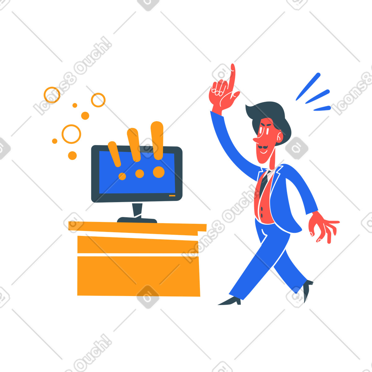 Ilustração de Homem recebendo notificação urgente com pontos exclamação em no estilo Kingdom para baixar em PNG, SVG