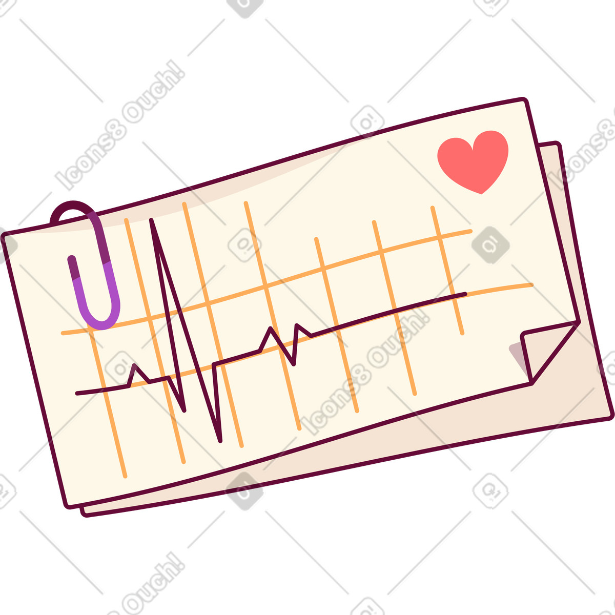 Illustration Cardiogram on paper with clip dans le style Handy à télécharger aux formats PNG, SVG