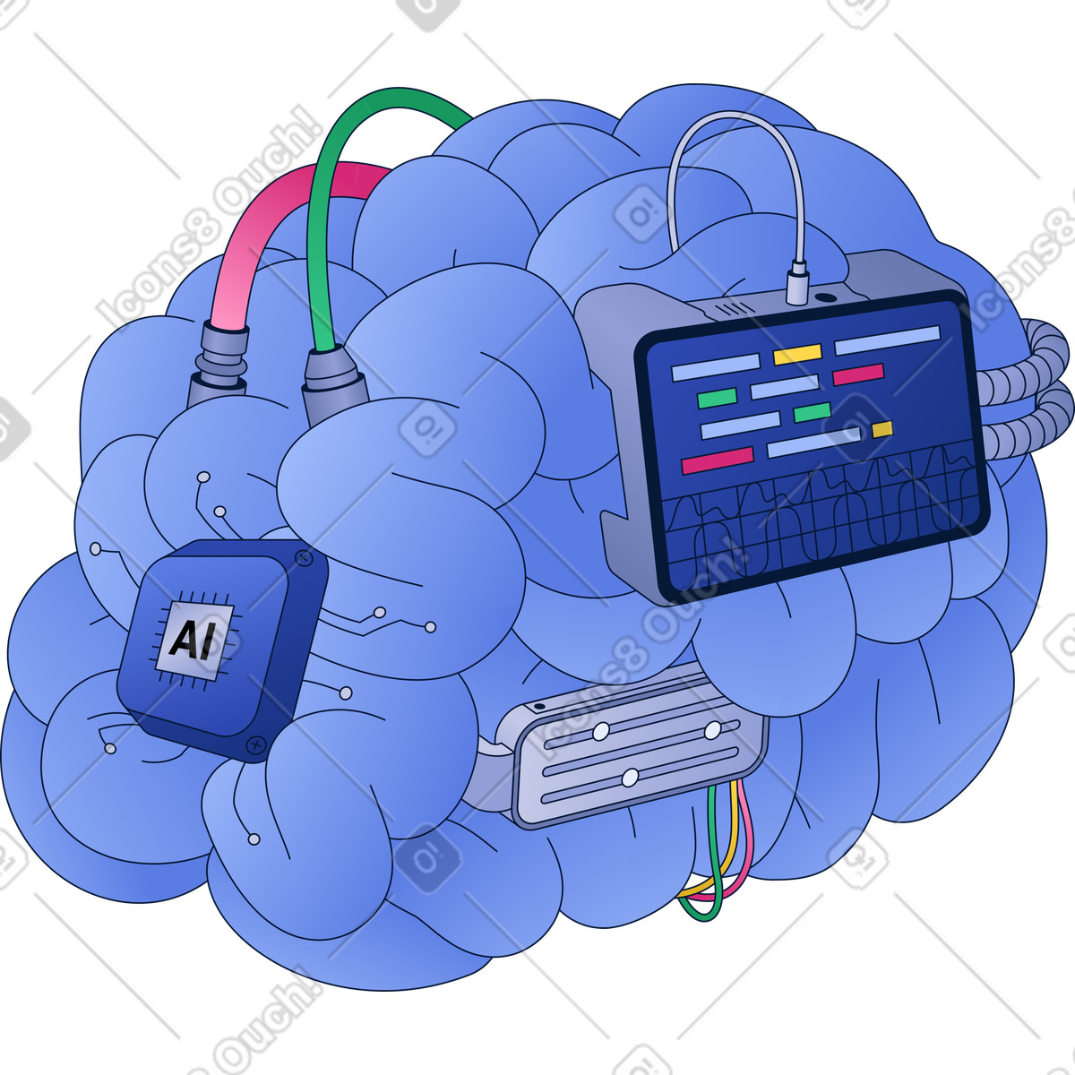 Brain with devices illustration in Neat style download in PNG, SVG