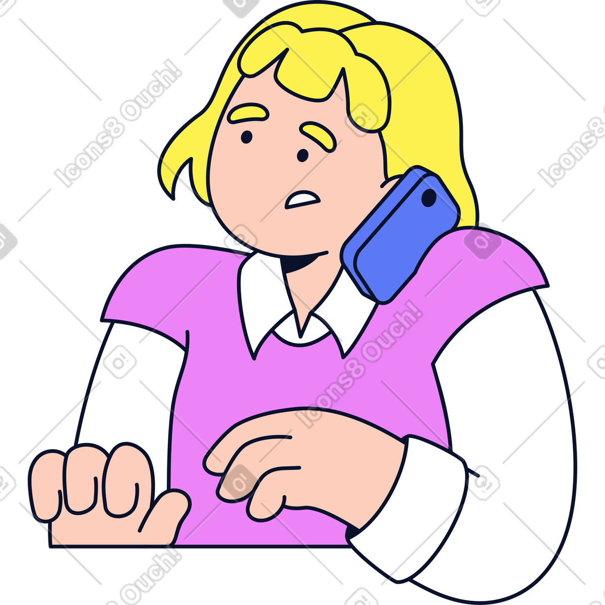 Ilustração de Mulher triste falando ao telefone em no estilo Flexy para baixar em PNG, SVG