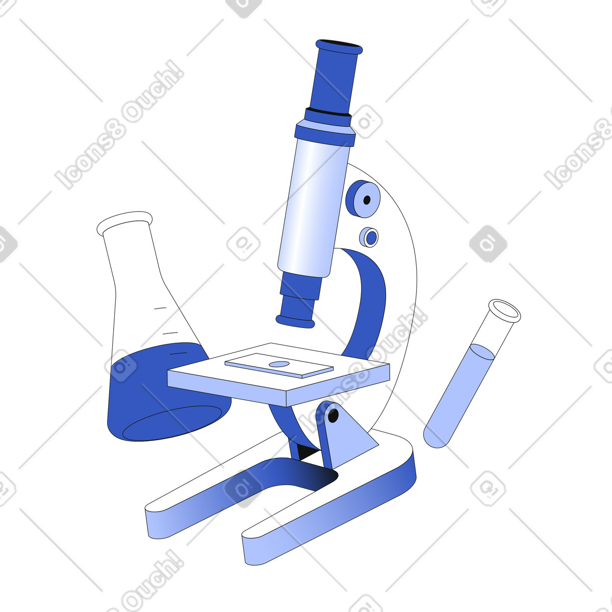 Science flask and microscope illustration in Techny style download in PNG, SVG