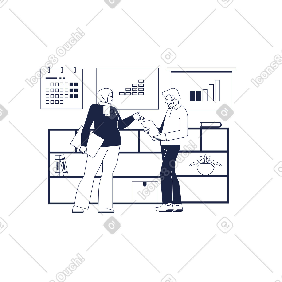 Diskussion im büro-Illustration Urban Line-Stil als Download in PNG, SVG
