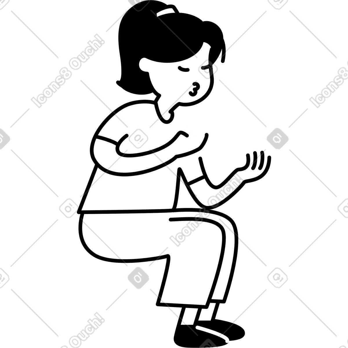 下载 Notion Line Art 风格的 Woman eating snack with hand while sitting and closing eyes 插画，支持 PNG、SVG 格式