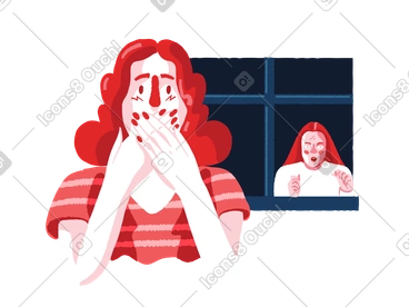 Woman afraid of scary neighbor in the window PNG, SVG