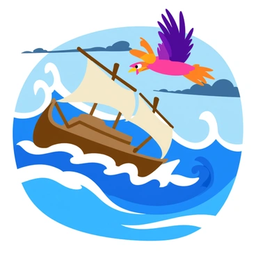 A thunderbird flying low over turbulent ocean waves with a ship battling against the storm