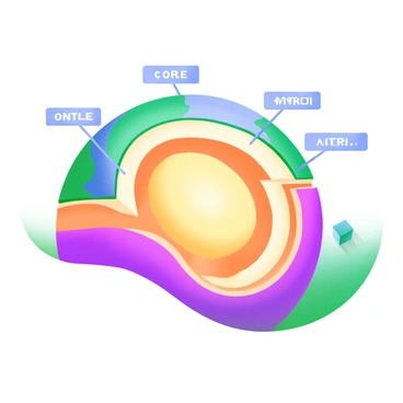 A modern pastel illustration depicting a cross-section of the Earth. The image shows the "core" at the center in a bright yellow color, surrounded by a layer representing the "mantle" in a soft orange hue. Above the mantle, the "lithosphere" is illustrated in a gentle green tone, forming the outer layer. Each layer is distinctly labeled with clear, bold text in white. The overall composition is designed to highlight the structure of the Earth in a visually engaging way.