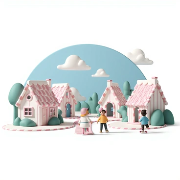 A quaint village with houses and streets made from peppermint