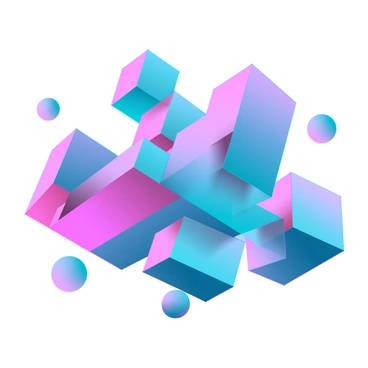 A 3D conceptual art piece featuring various abstract shapes and forms inspired by Figma. The composition includes vibrant geometric elements such as cubes, spheres, and irregular polygons, all interconnected in a dynamic arrangement. The colors are bold and striking, with gradients blending into each shape, creating a sense of depth and dimension. Lighting casts dramatic shadows across the surfaces, highlighting the surreal designs. Floating elements hover in mid-air, suggesting a sense of weightlessness and creativity.