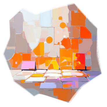 A vibrant mosaic artwork composed exclusively of various shades of orange tiles. The tiles are arranged in intricate patterns, creating a dynamic visual texture across the surface. Some tiles have a glossy finish, while others have a matte texture, adding depth to the composition. The mosaic features geometric shapes and swirling designs, inviting the viewer to explore the interplay of light and shadow on the tiled surface. Each tile reflects a different tone of orange, ranging from bright tangerine to deep burnt orange, enhancing the overall richness of the artwork.