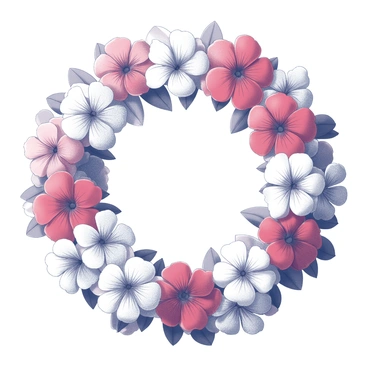 A decorative wreath made entirely of red and white geranium flowers