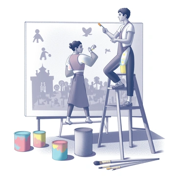 An artist painting a mural that represents different cultural customs from around the world.